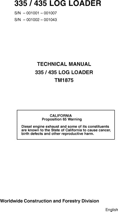 JOHN DEERE 335 435 KNUCKLEBOOM LOADER SERVICE REPAIR MANUAL