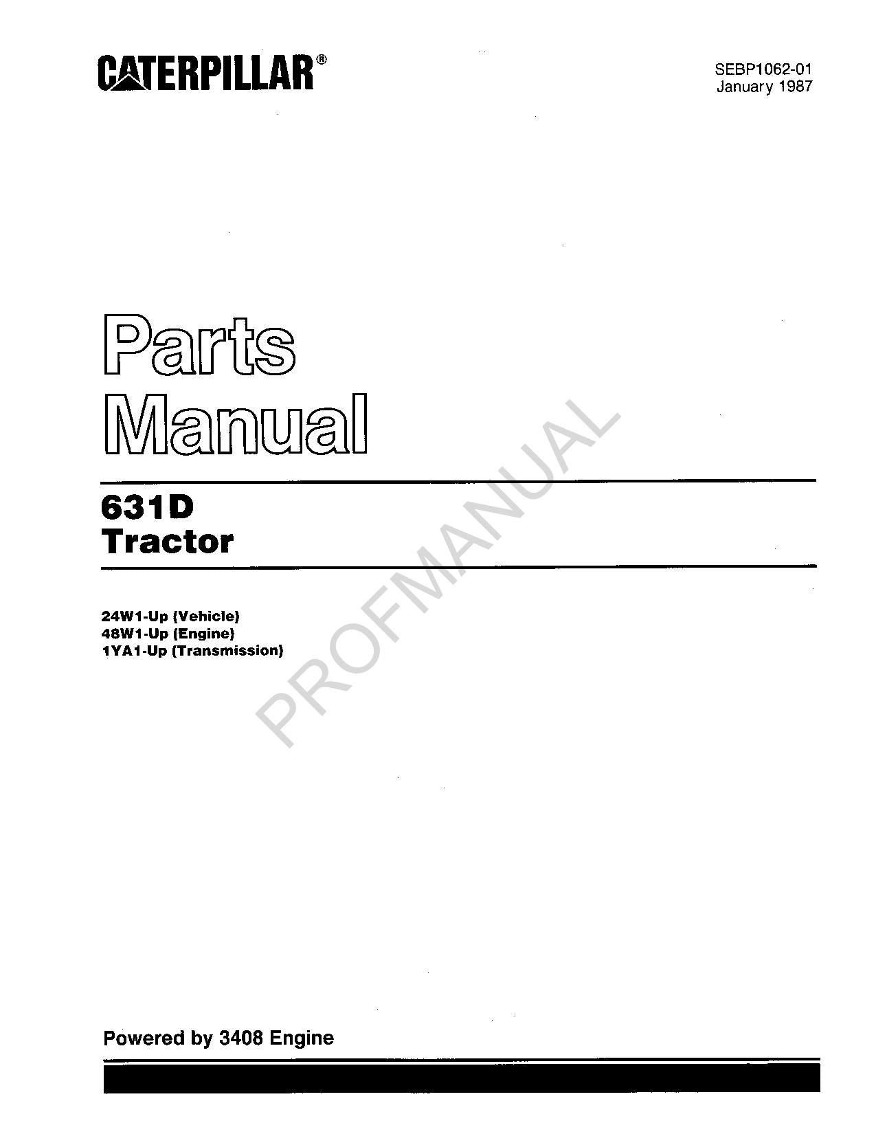 Caterpillar Cat 631D Tractor Off Highway Tractor Parts Catalog Manual