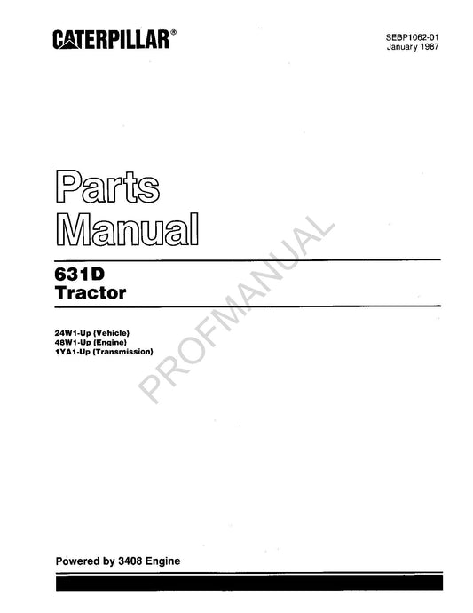 Caterpillar Cat 631D Tractor Off Highway Tractor Parts Catalog Manual