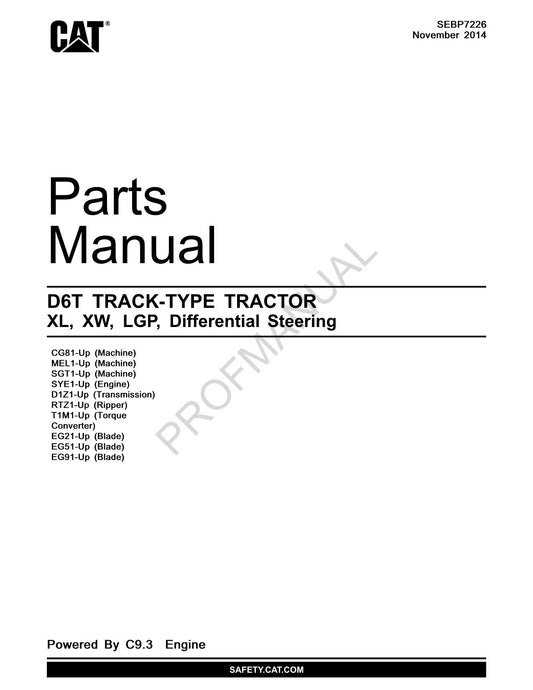 Catalogue de pièces détachées pour tracteur à chenilles Caterpillar Cat D6T XL XW LGP SEBP7226