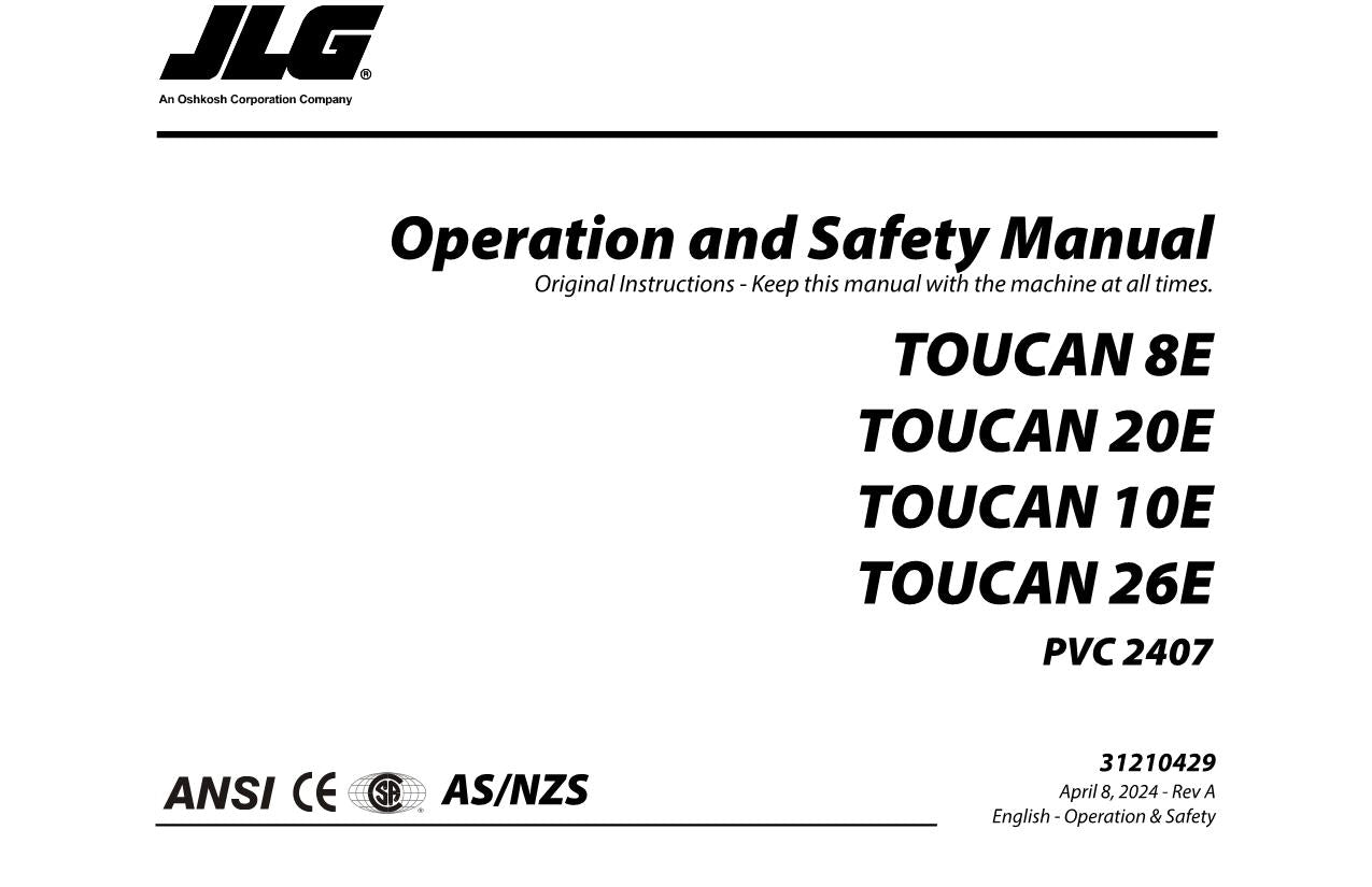 TOUCAN 10E 20E 26E 8E Vertical Lift Maintenance Operators Manual 31210429