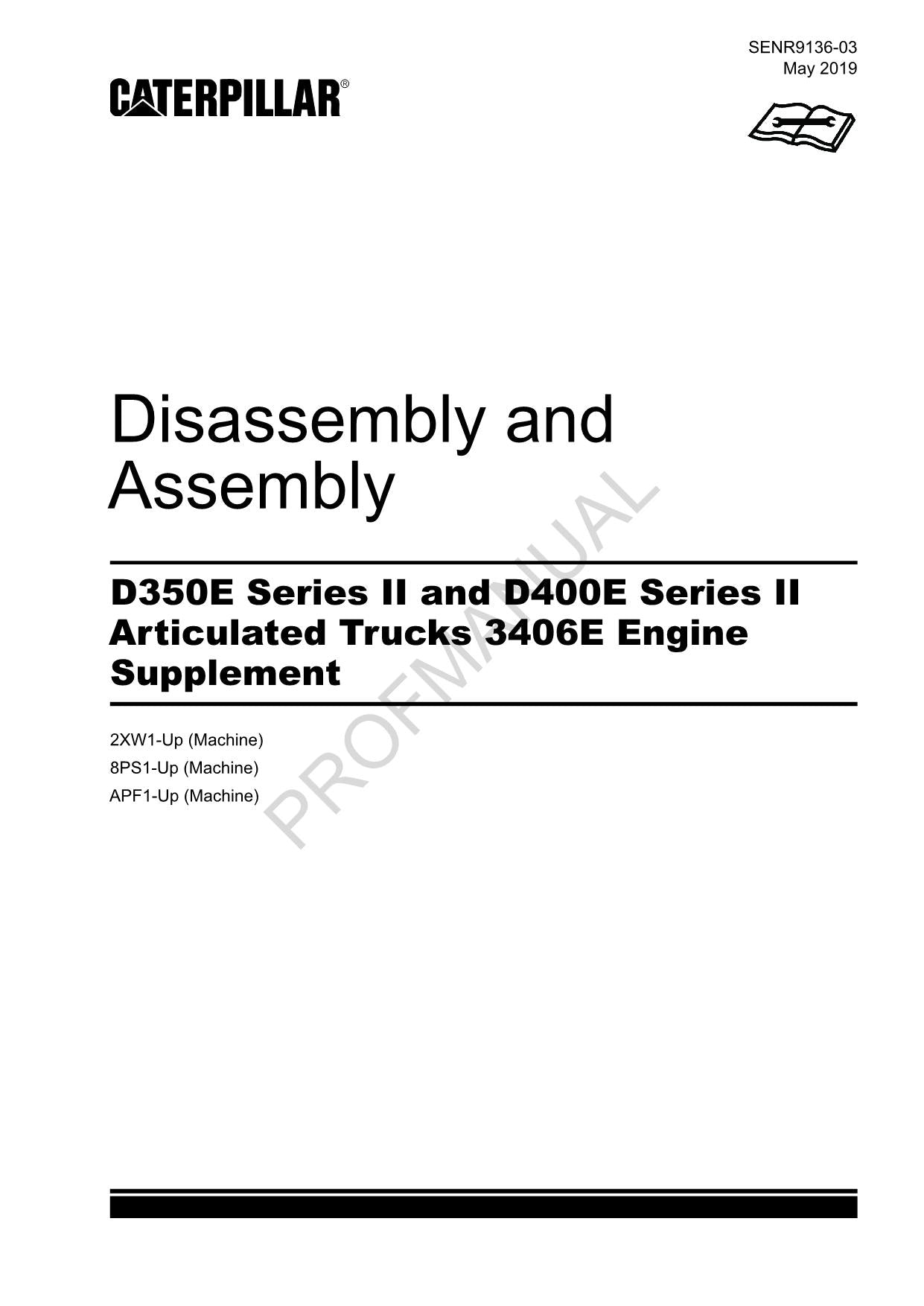 Caterpillar D350E D400E 2 TRUCK 3406E Motorzubehör Demontage und Montage Wartungshandbuch