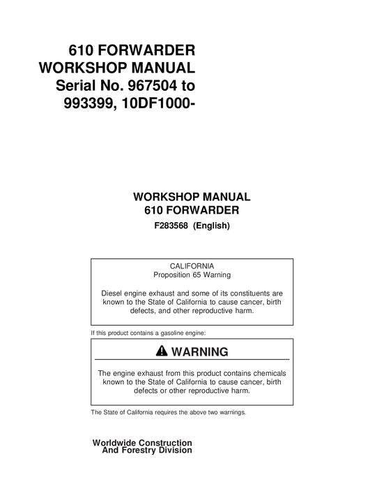 JOHN DEERE 610 FORWARDER SERVICE-REPARATURHANDBUCH