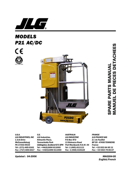 TOUCAN P21 Vertical Lift Parts Catalog Manual 21039 to Present Multi language