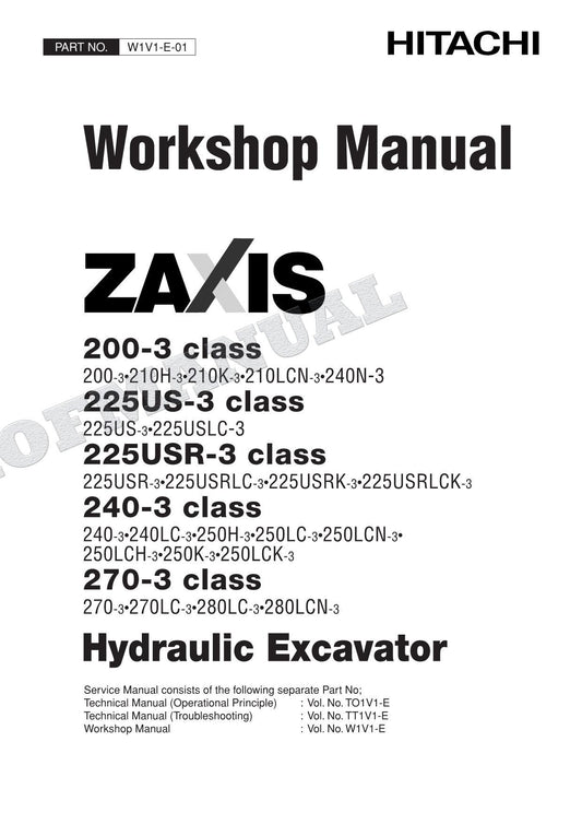 HITACHI ZX200-3 ZX225US-3 Excavator Repair Service Workshop manual