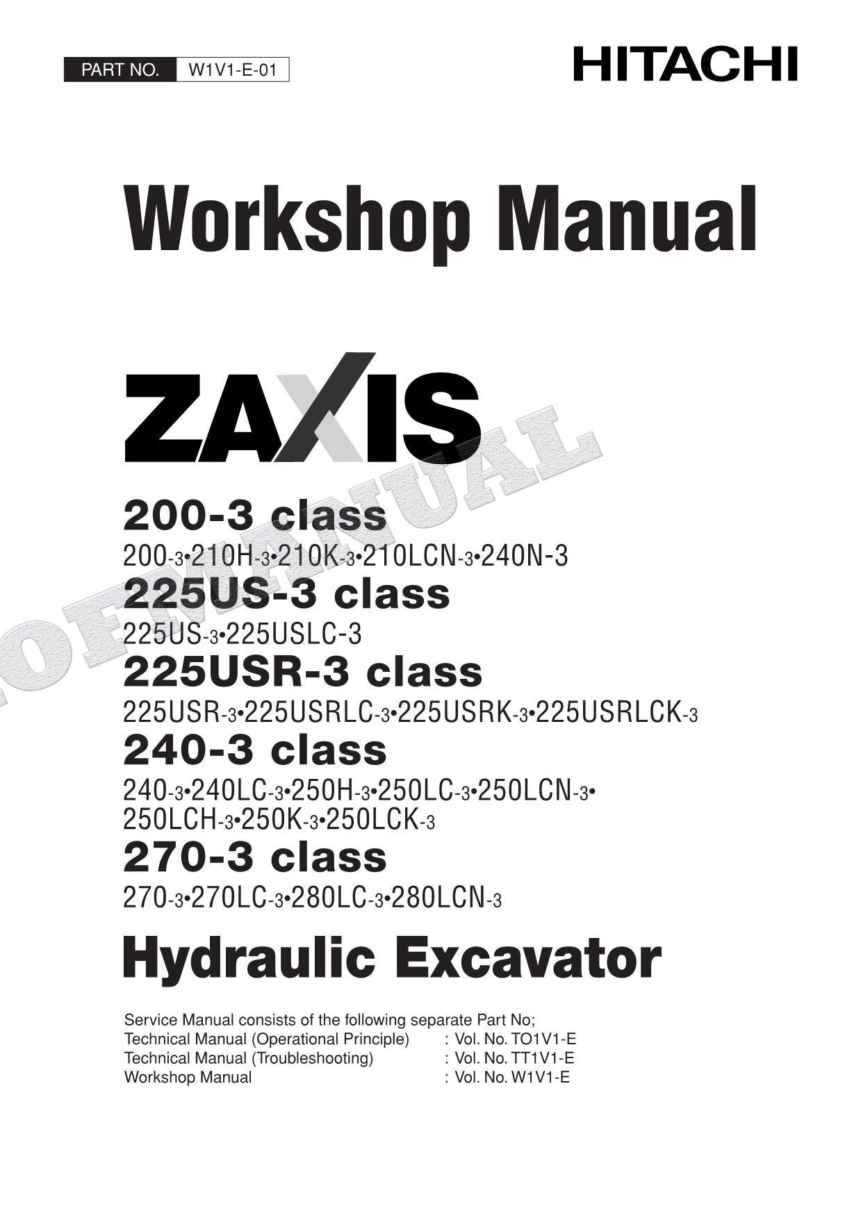 HITACHI ZX225USR-3 ZX240-3 ZX270-3 Excavator Service Workshop manual