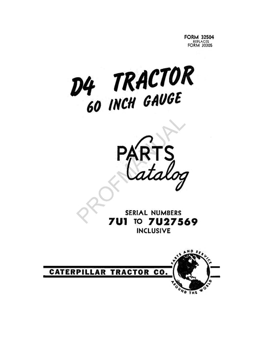 Caterpillar Cat D4 Tractor Parts Catalog Manual 00032504