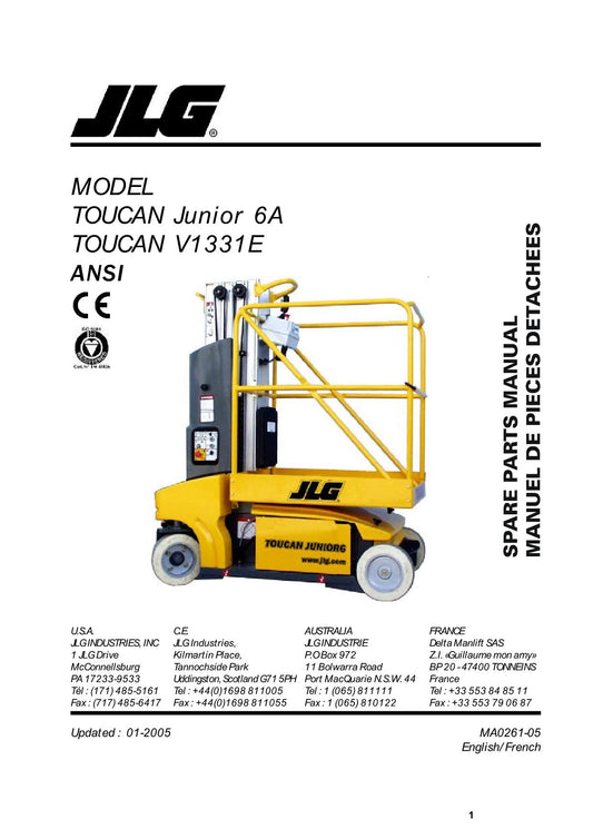 TOUCAN Junior 6A V1331E Vertical Lift Parts Catalog Manual Multi language