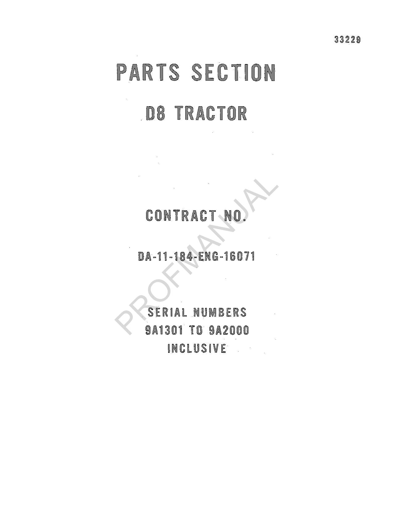 Caterpillar Cat D8 Tractor Parts Catalog Manual ser 9A1301-2000