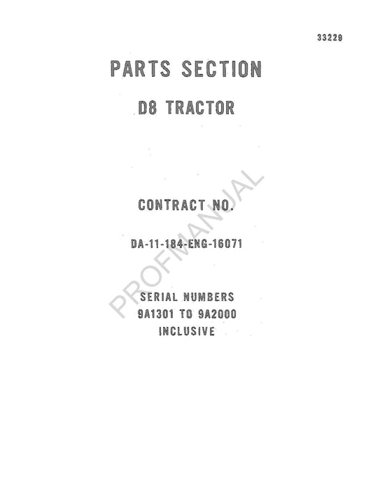 Caterpillar Cat D8 Tractor Parts Catalog Manual ser 9A1301-2000