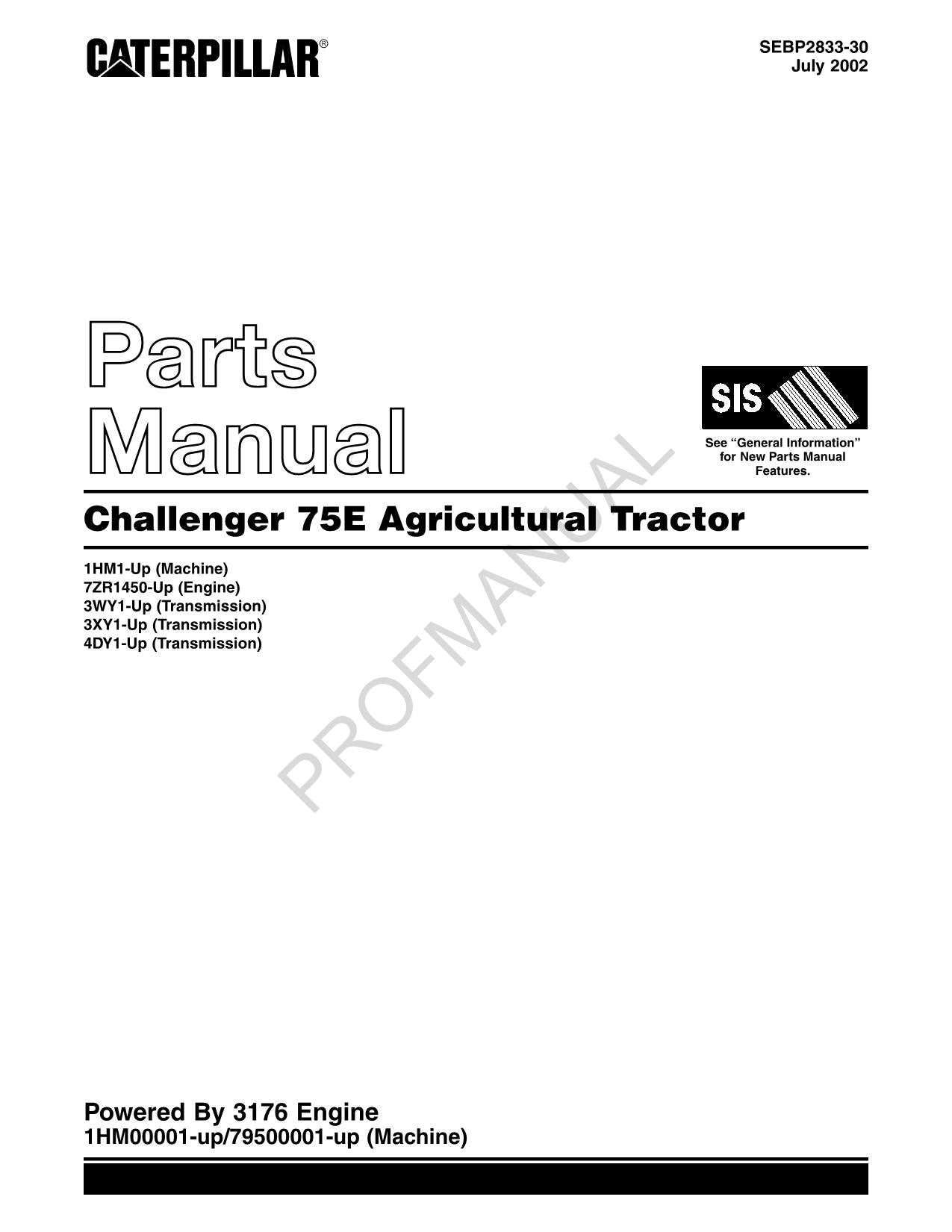 Caterpillar Challenger 75E Agricultural Tractor Parts Catalog Manual SEBP2833