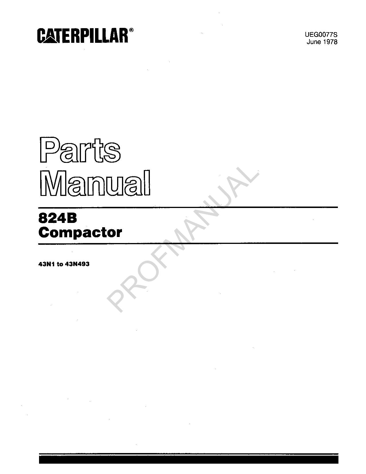 Caterpillar Cat 824B Compactor Parts Catalog Manual UEG0077S