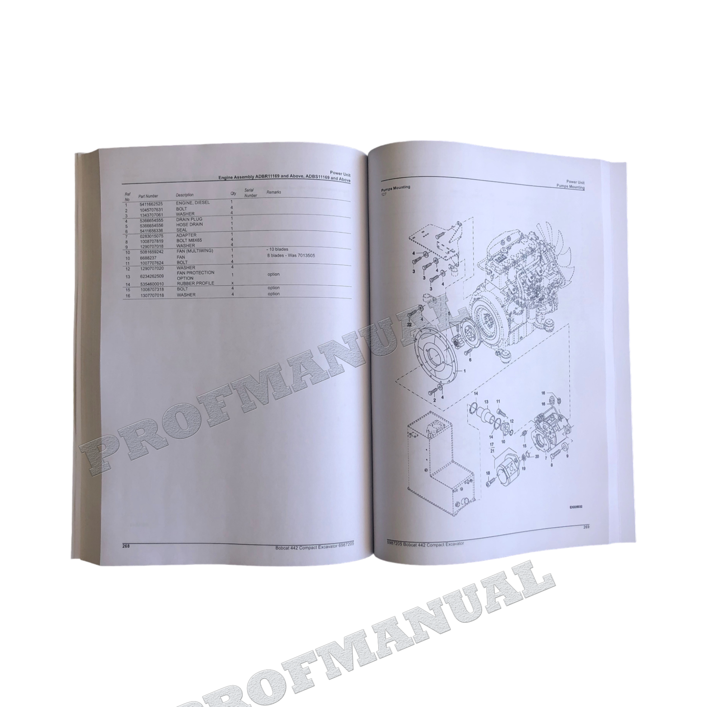 Manuel du catalogue des pièces détachées pour excavatrice Bobcat 442 ADBR11001- ADBS11001-