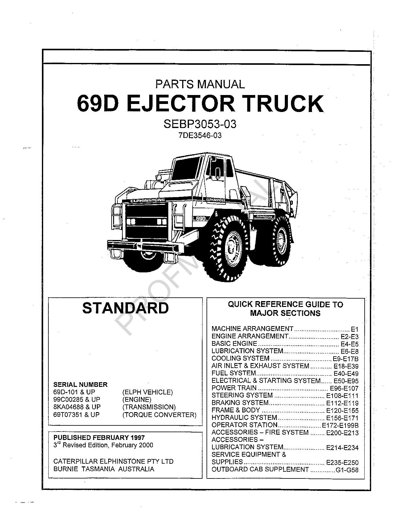 Caterpillar Cat 69D Ejector Truck Parts Catalog Manual