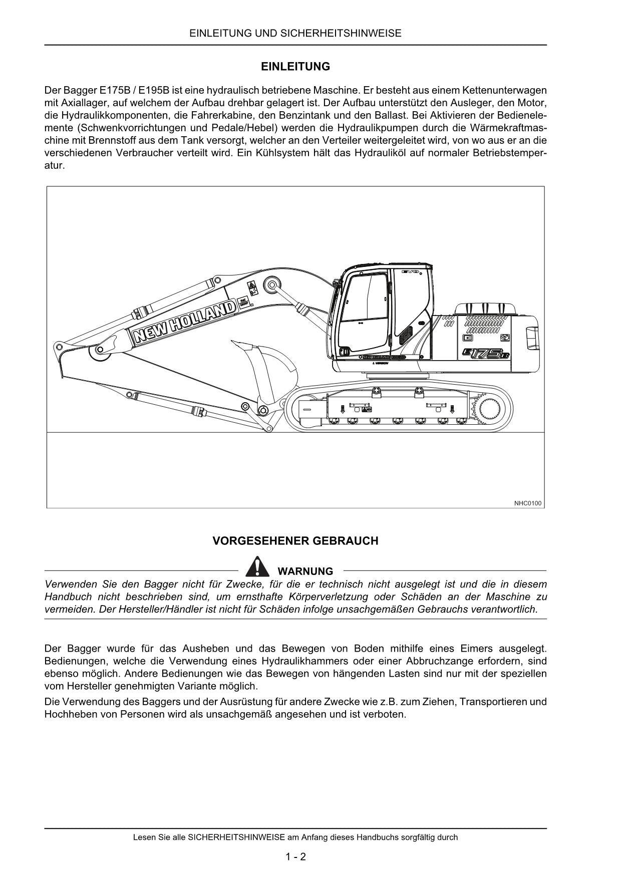 New Holland E175B E195B Raupenbagger ROPS Tier III Manuel d'instructions