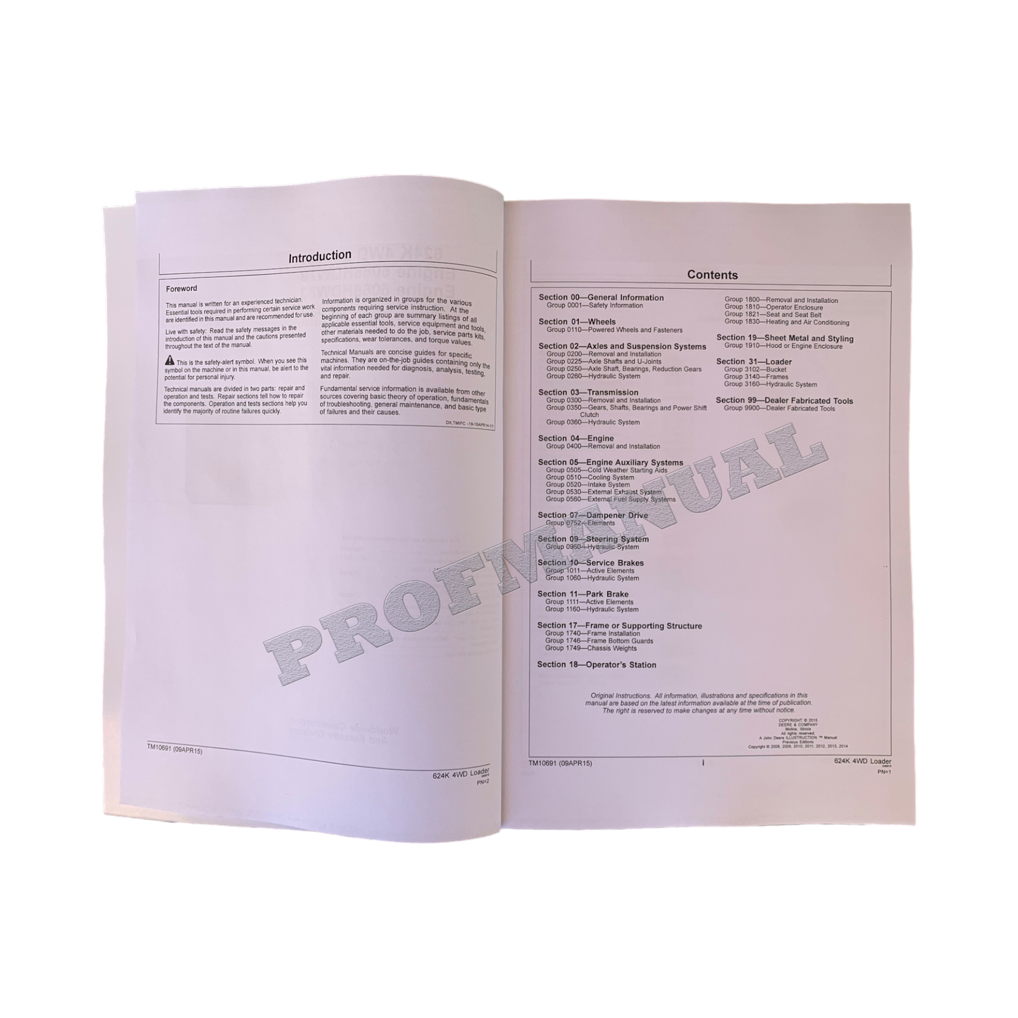 JOHN DEERE 624K LOADER REPAIR SERVICE TECHNICAL MANUAL TM10691