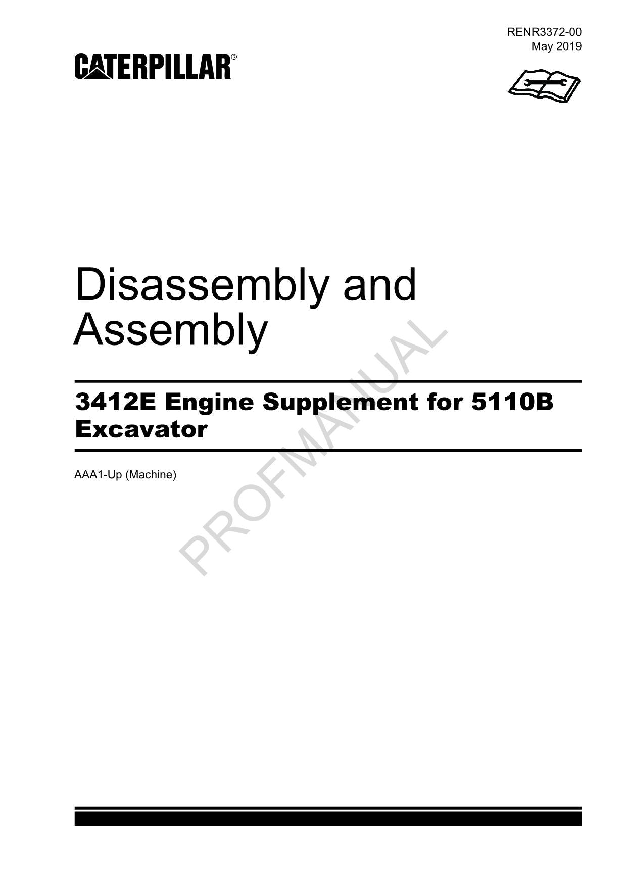 Caterpillar 3412E Engine Supplement 5110B Excavator Disassembly Assembly Manual