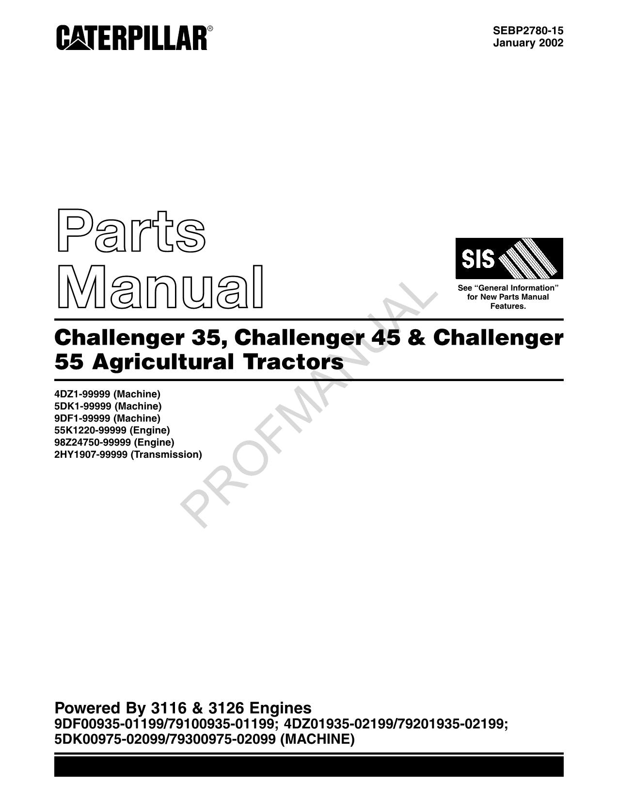 Caterpillar Challenger 35 45 55 Agricultural Tractor Cce Parts Catalog Manual