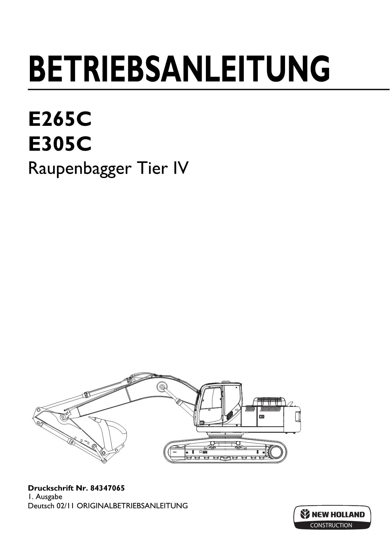 New Holland E265C E305C Bagger Manuel d'instructions