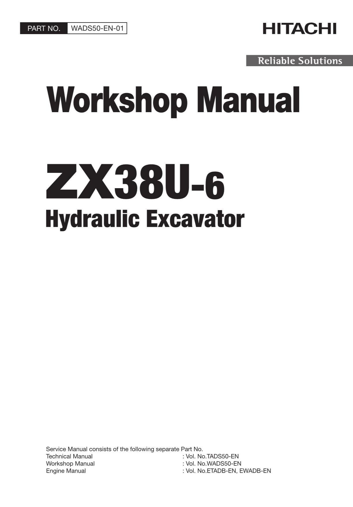 Hitachi ZX38U-6 Excavator Workshop Service Repair manual WADS50-EN-01