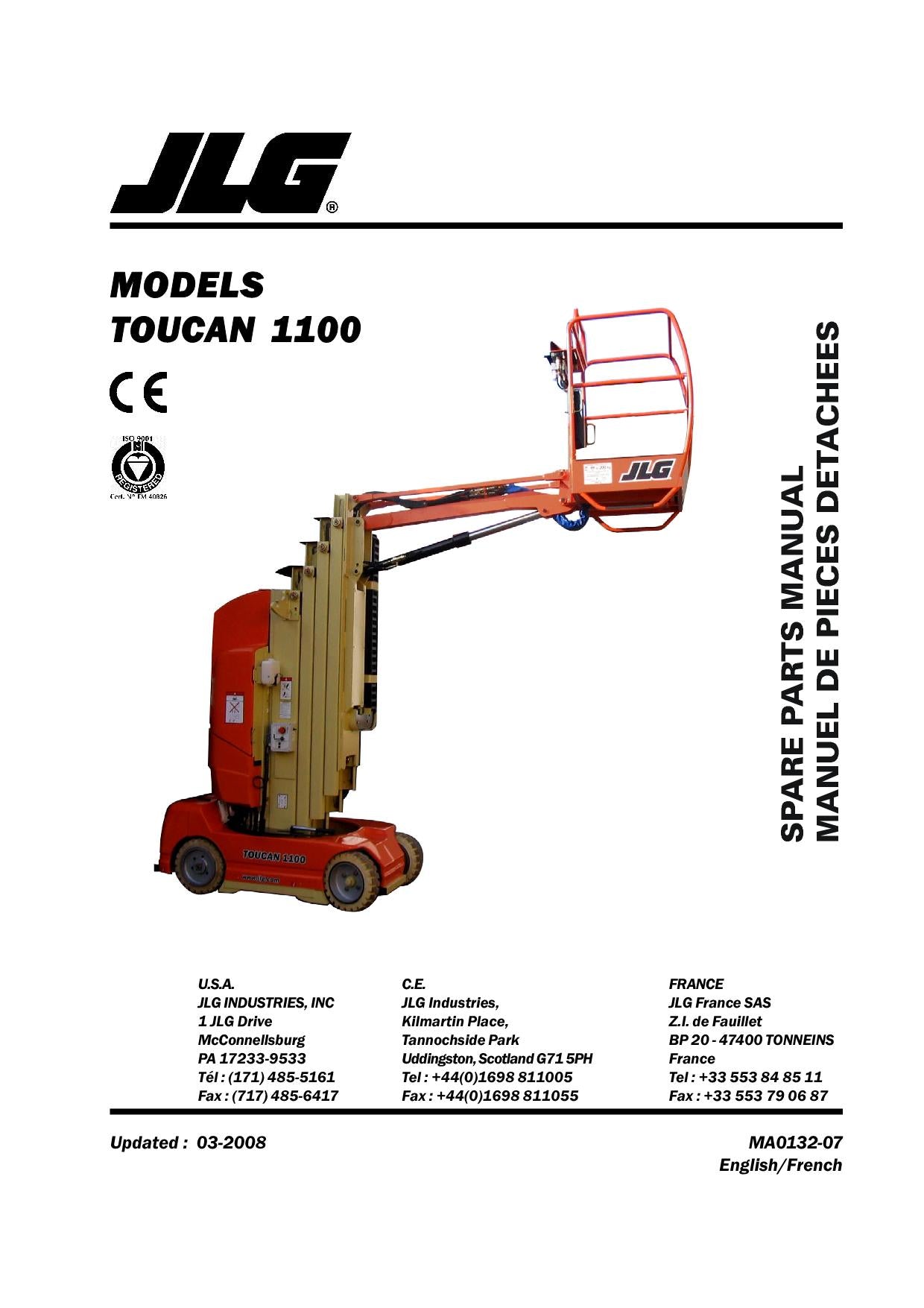 TOUCAN 1100 Vertical Lift Parts Catalog Manual MA013207 Multi language