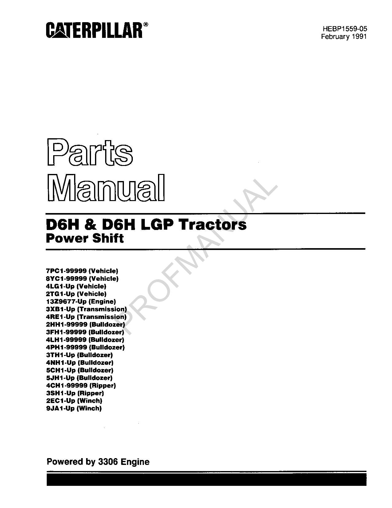 Caterpillar Cat D6H D6h LGP Tractor Power Shift Parts Catalog Manual HEBP1559