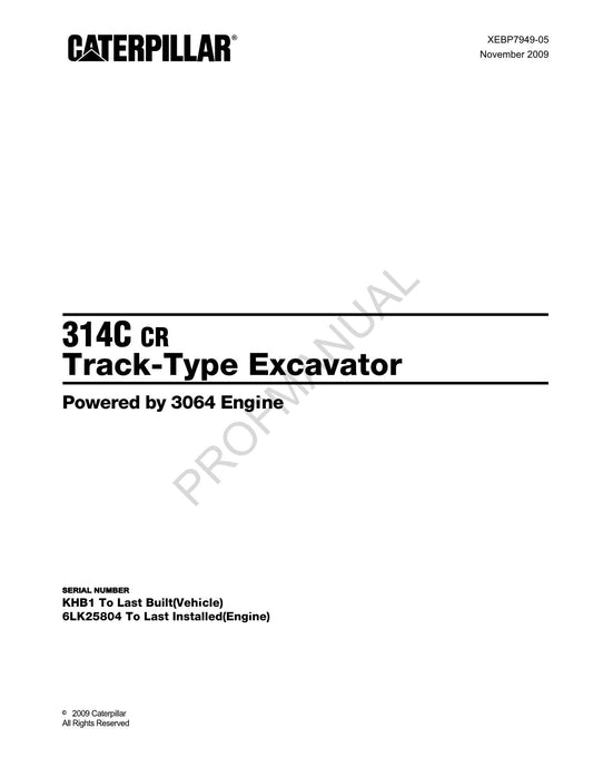 Caterpillar Cat 314C CR Track Type Excavator Parts Catalog Manual