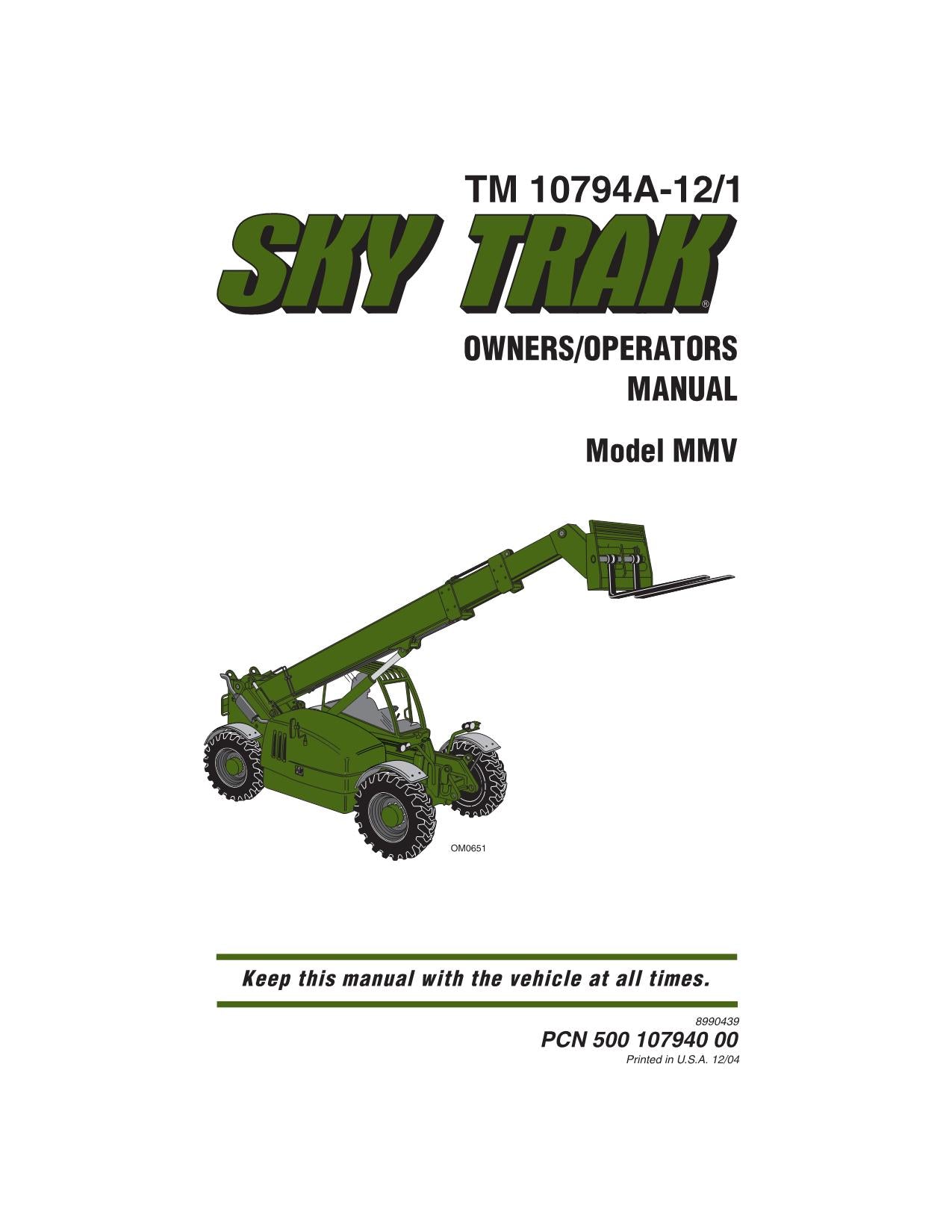 SKYTRAK MMV Telehandler Maintenance Operation Operators Manual 8990439