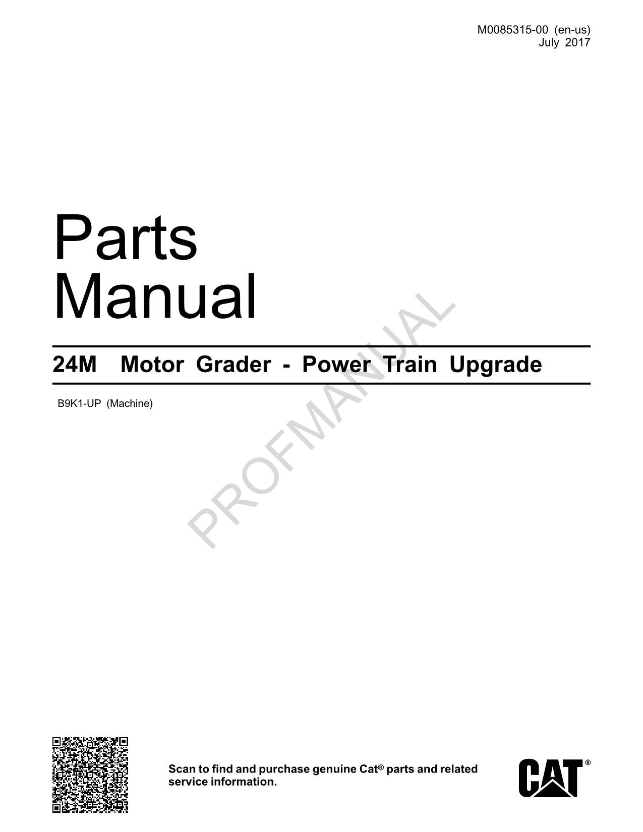 Caterpillar Cat 24M Motor Grader Power Train Upgrade Parts Catalog Manual