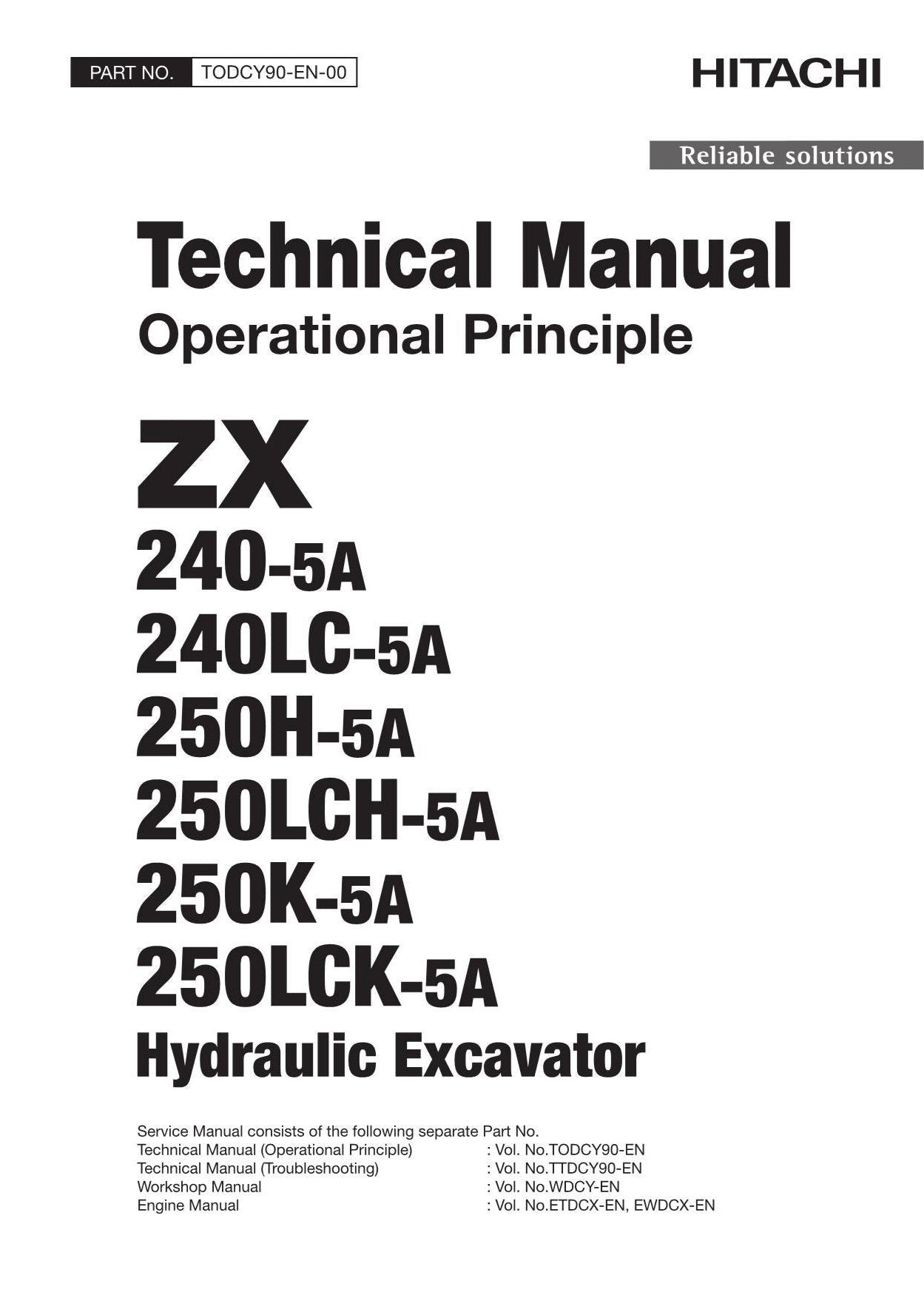 Hitachi ZX240-5A ZX240LC-5A ZX250H-5A Excavator Operat Principle Service manual