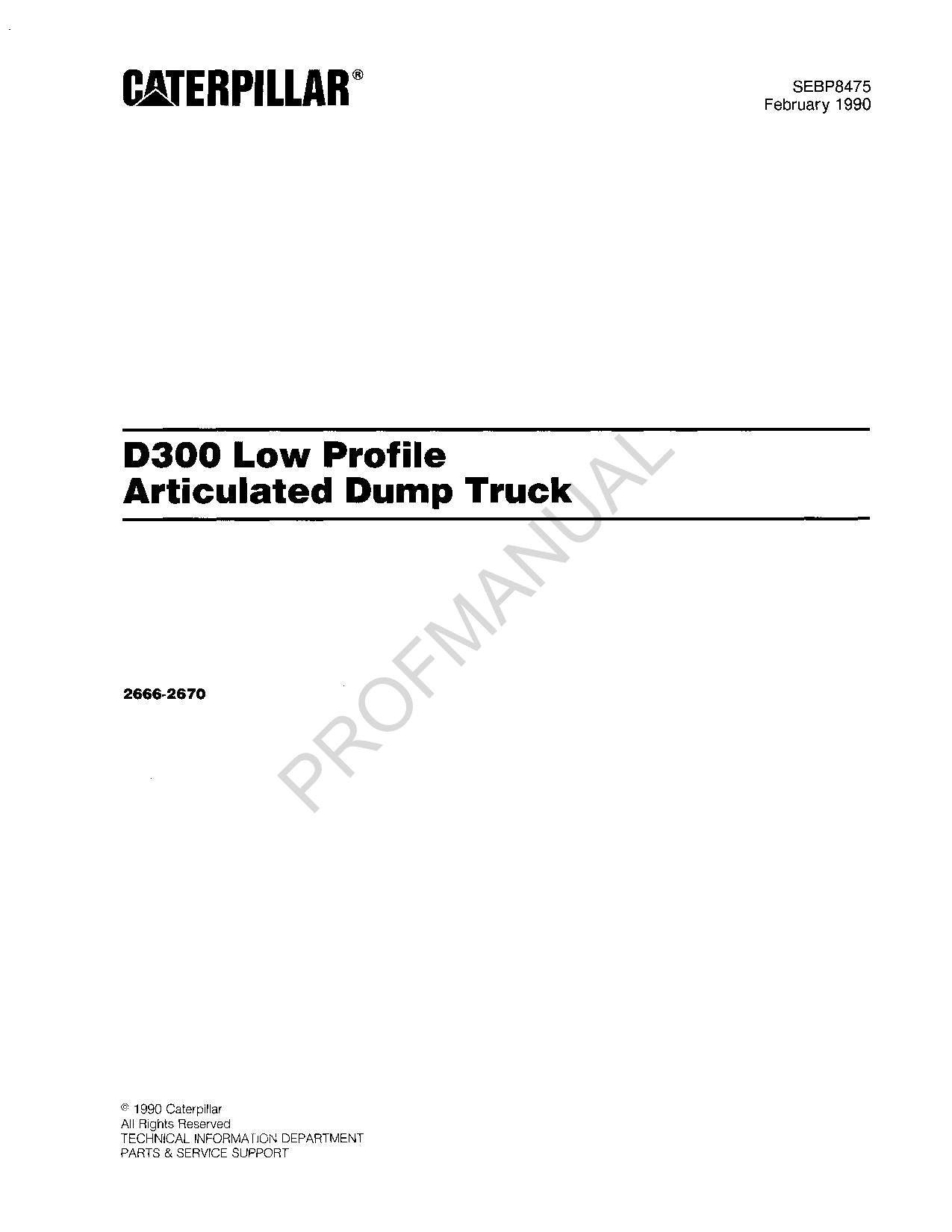 Caterpillar Cat D300 Low Profile Articulated Dump Truck Parts Catalog Manual