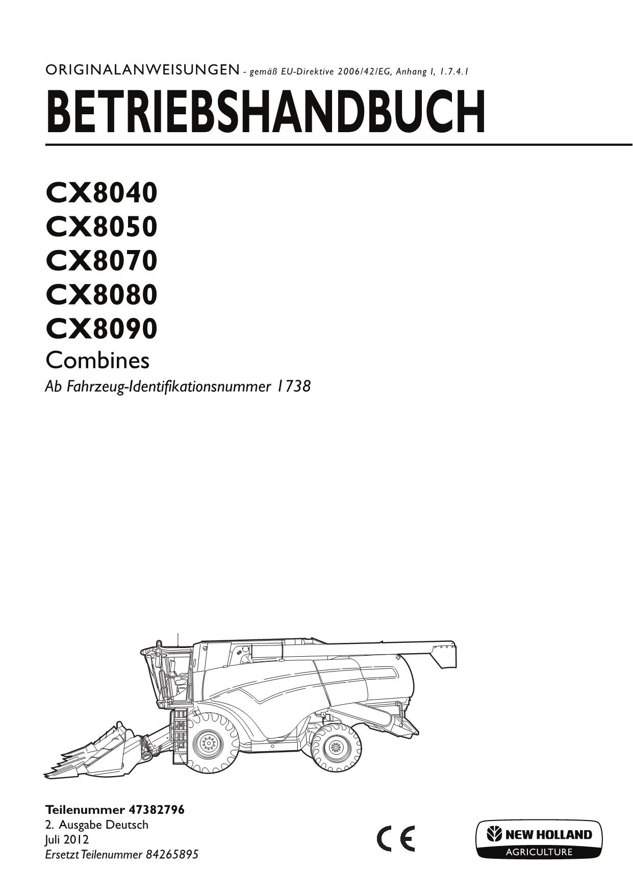 New Holland CX8040 CX8050 CX8070 CX8080 CX8090 Combines Betriebsanleitung