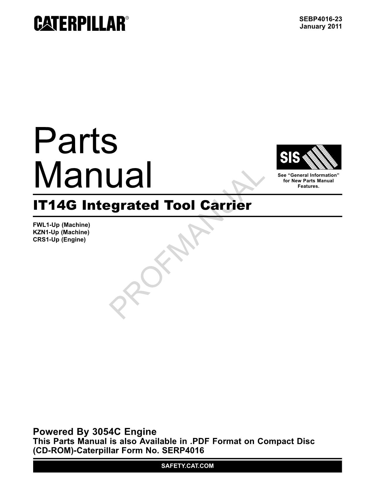 Caterpillar Cat IT14G Integrated Toolcarrier Parts Catalog Manual SEBP4016