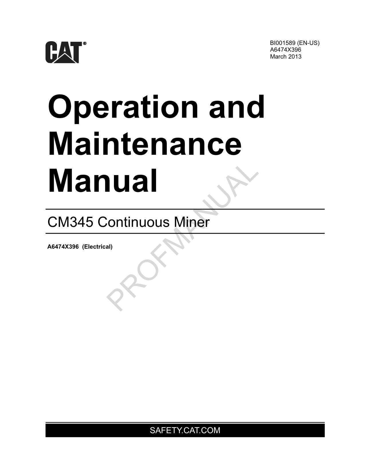 Caterpillar Cat CM345 Continuous Miner Operators Maintenance Manual Electrical