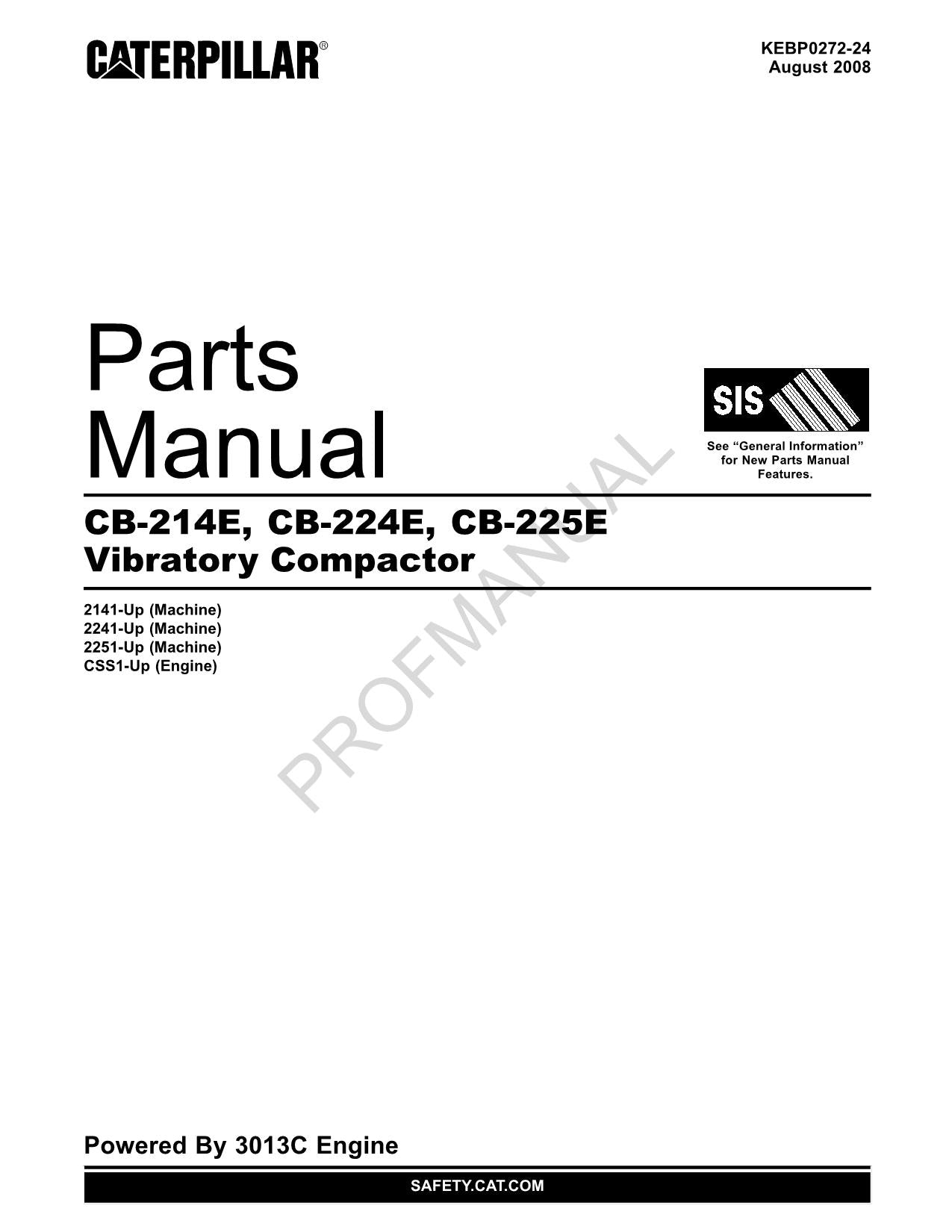 Caterpillar Cat CB 214E CB 224E CB 225E Vibratory Compactor Parts Catalog Manual