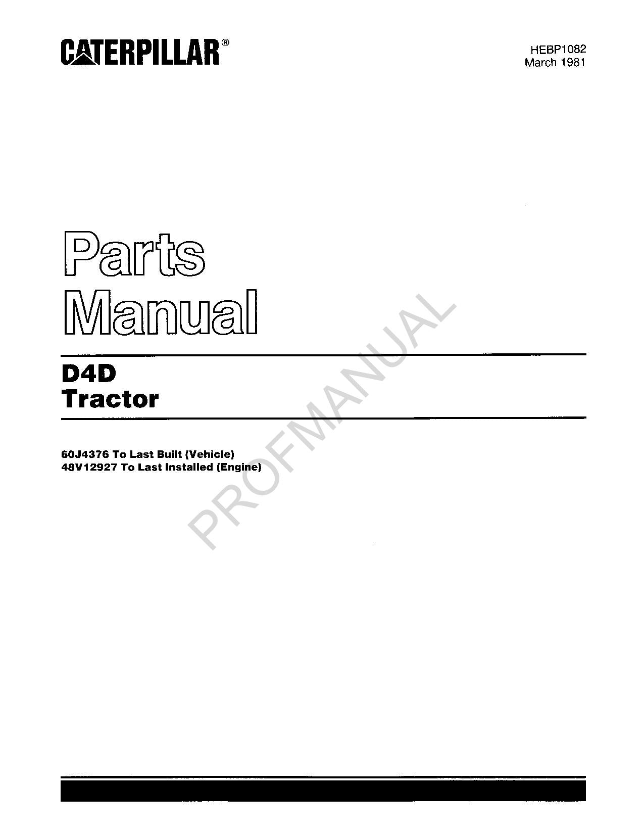 Caterpillar Cat D4D Tractor Parts Catalog Manual HEBP1082