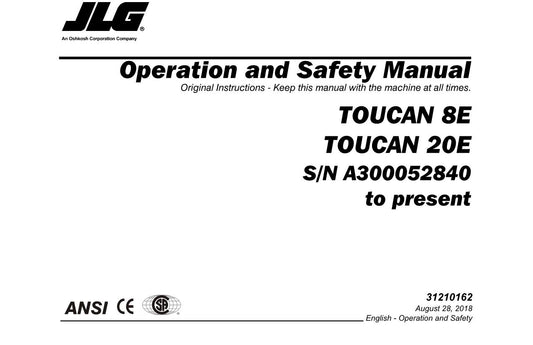 TOUCAN 20E 8E Vertical Lift Maintenance Operation Operators Manual 31210162