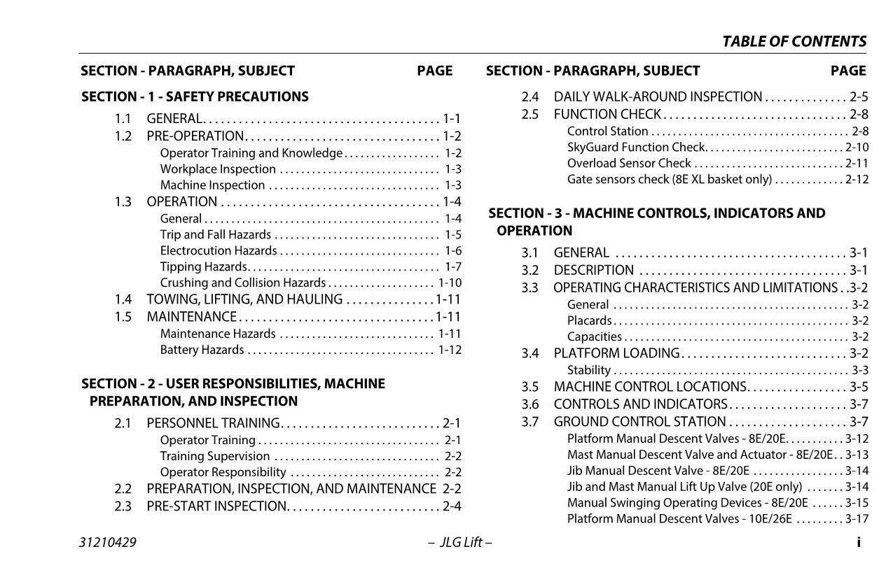 TOUCAN 10E 20E 26E 8E Vertical Lift Maintenance Operators Manual 31210429