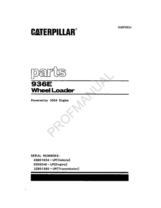 Caterpillar Cat 936E Wheel Loader Parts Catalog Manual XMBP9854