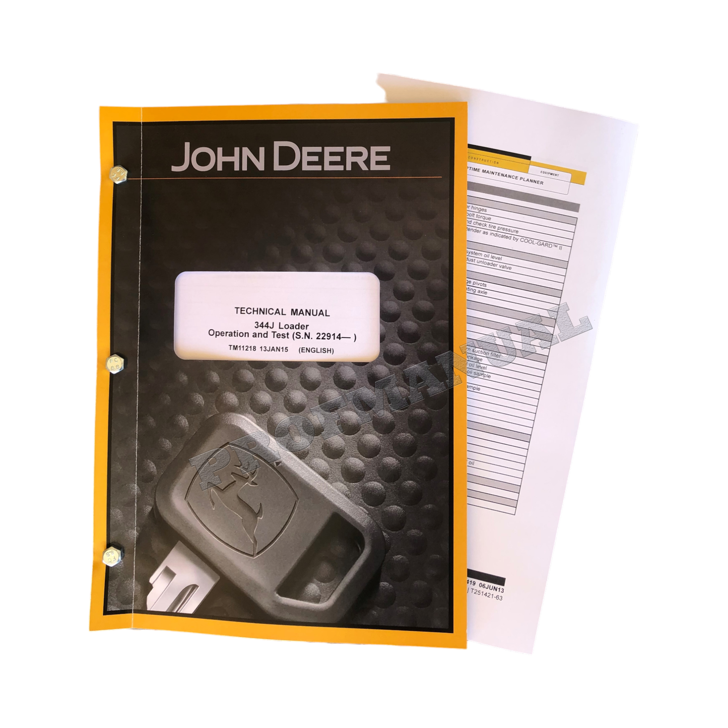 JOHN DEERE 344J LOADER OPERATION TEST SERVICE TECHNICAL MANUAL TM11218 +BONUS!