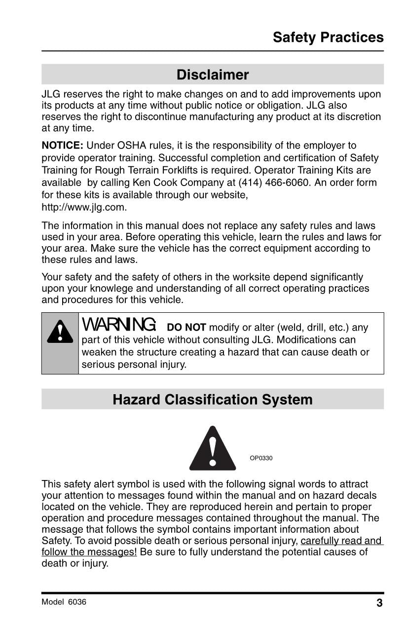 SKYTRAK 6036 Telehandler Maintenance Operation Operators Manual 3126021