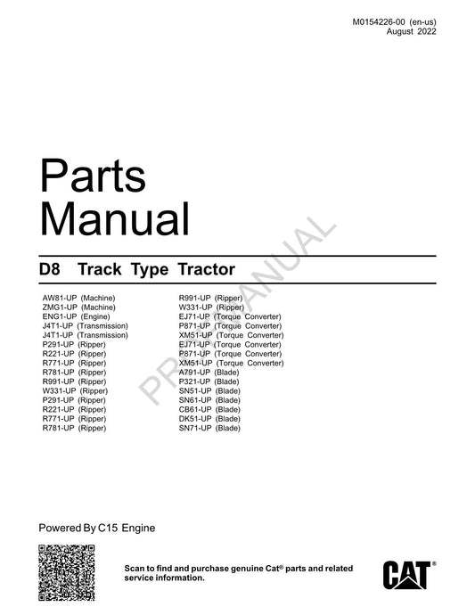 Caterpillar Cat Track Type Tractor Parts Catalog Manual M0154226