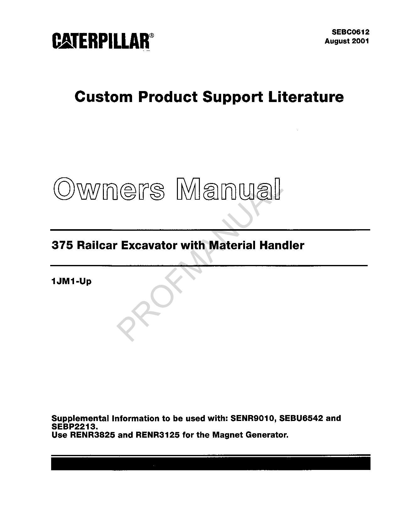 Caterpillar 375 Railcar Excavator Material Handler Parts Catalog Manual SEBC0612