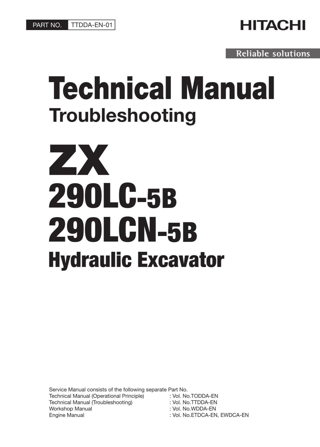 Hitachi ZX290LC-5B ZX290LCN-5B Excavator Troubleshooting Service Manual Schemes