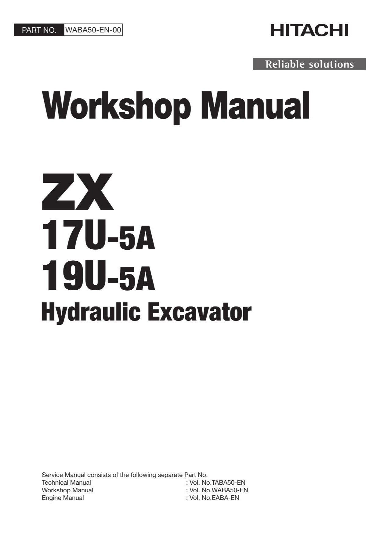 Hitachi ZX17U-5A ZX19U-5A Excavator Workshop Service Repair manual