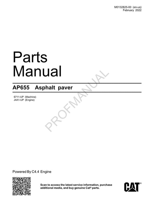 Caterpillar Cat AP655 Asphalt Paver Parts Catalog Manual 6711-UP J441-Up