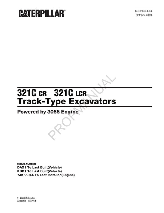 Caterpillar Cat 321C CR 321C LCR Track Type Excavator Parts Catalog Manual