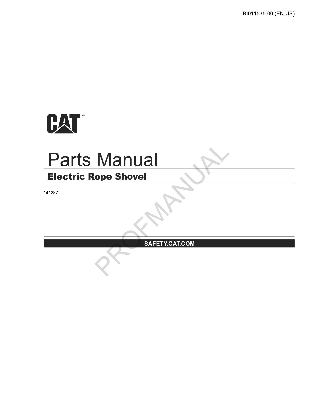 Caterpillar Cat Electric Rope Shovel Parts Catalog Manual ser 141237