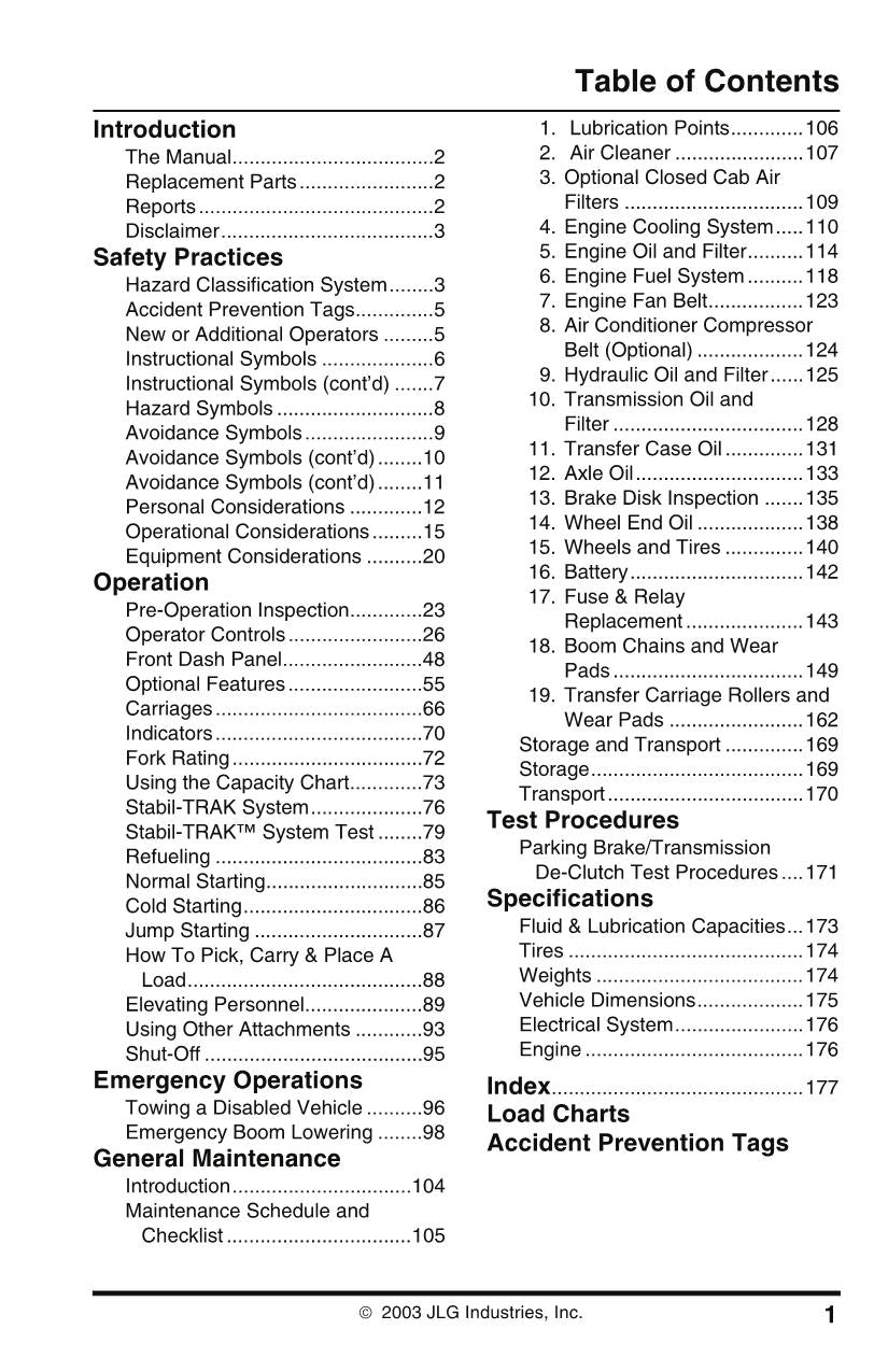 SKYTRAK 644E-38 Telehandler Maintenance Operation Operators Manual