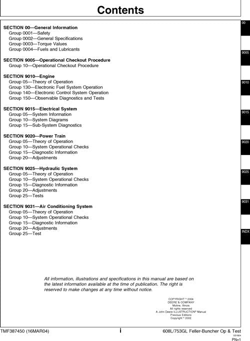 JOHN DEERE 753GL 608L TRACKED FELLER BUNCHER SERVICE REPAIR MANUAL